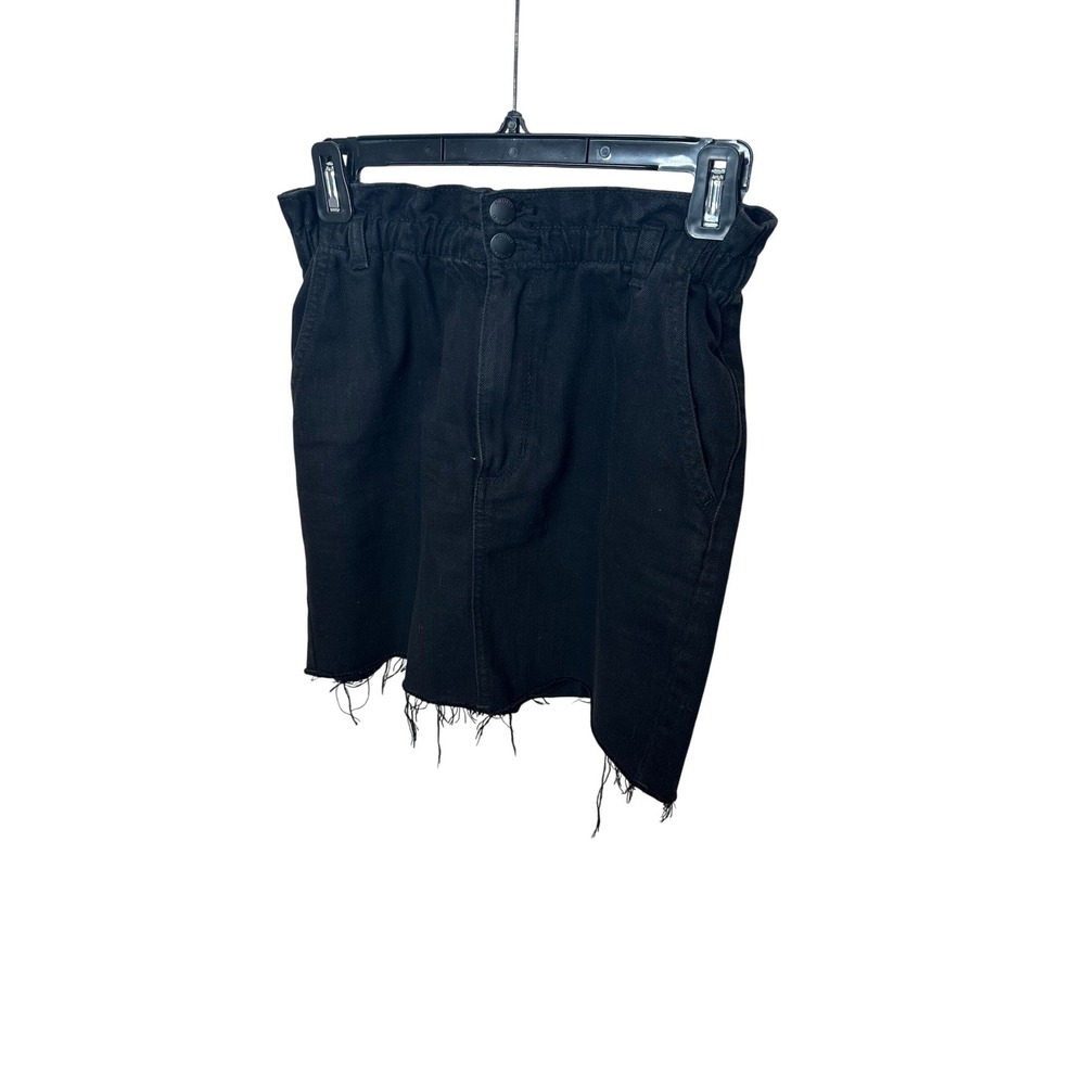 Hollister Black Denim Paperbag Mini Skirt Raw Hem High Waist Cotton 25